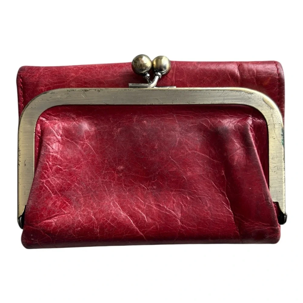 Vintage Red Hobo Leather kiss clasp wallet & card holder - Picture 1 of 8